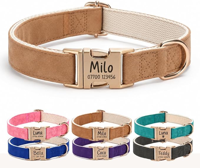 Engraved Buckle Dog Collar, Personalized PU Leather Collar with Name and Phone Number, Soft Breathable Lined Adjustable Pet ID Collar for Puppies Small Medium Large Dogs, Custom Dog Collar