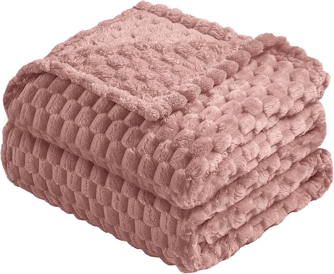 Vessia Flannel Fleece Twin Size Blanket(60x80 inch), 3D Jacquard Pink Fuzzy and Warm Blanket for Couch,Sofa,Bed,Chair, 300GSM Super Soft Touch Cozy Lightweight Home Decor for All-Season