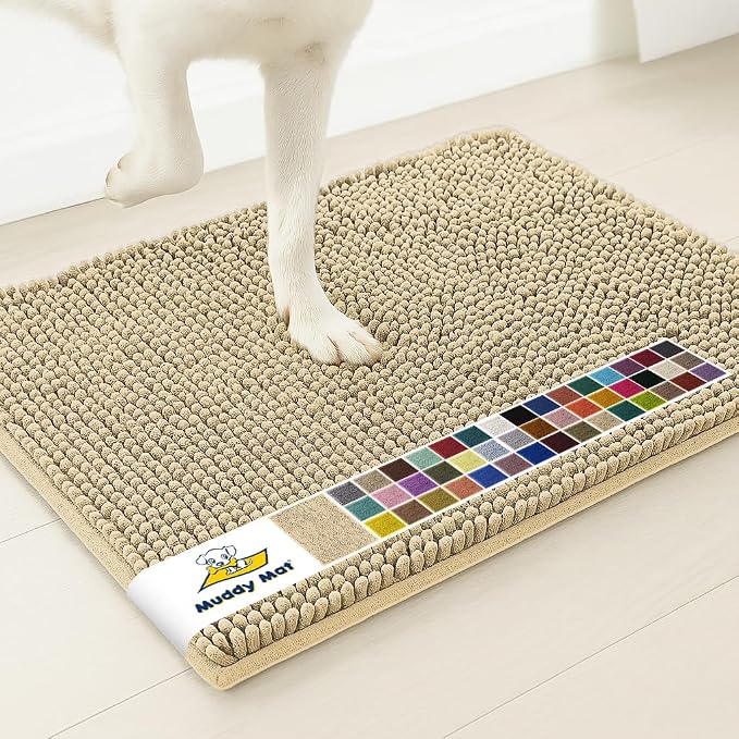 Muddy Mat® | Super Water Absorbent Door Mat Indoor, Microfiber Quick Dry Chenille Entryway Rug, Slip Resistant Front Door Mat, Indoor Mats for Entryway, Machine Washable Pet Rug, Sand 24" x 72"