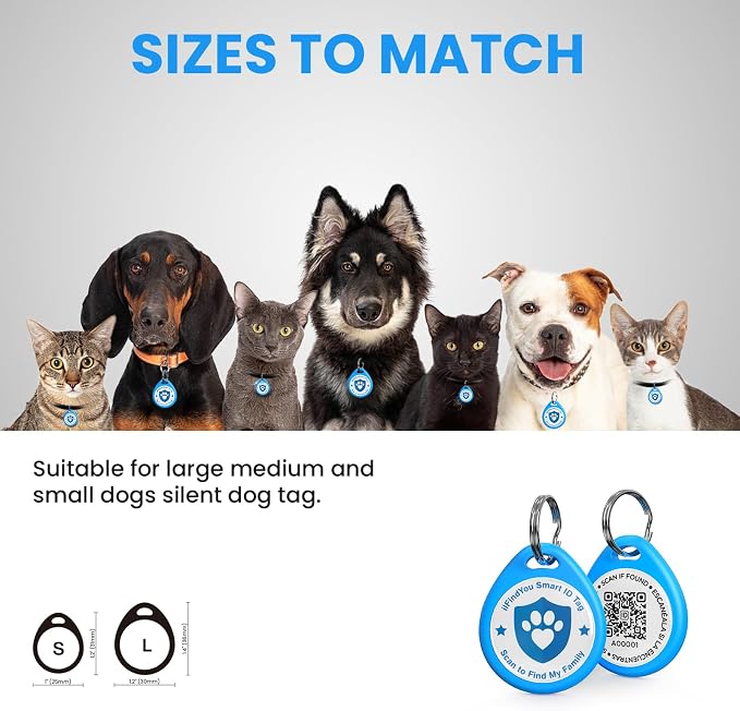 QR Code Dog Tags Personalized for Pets, Real-time Alerts, Blue