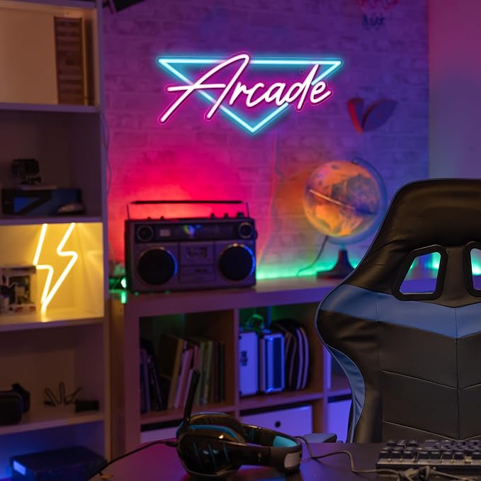Kavaas Arcade Neon Sign, LED Arcade Signs for Arcade Room Decor | Retro Neon Sign for Boys Bedroom, Gaming Wall decor - Best Arcade Gifts for Teenage Boys, Christmas