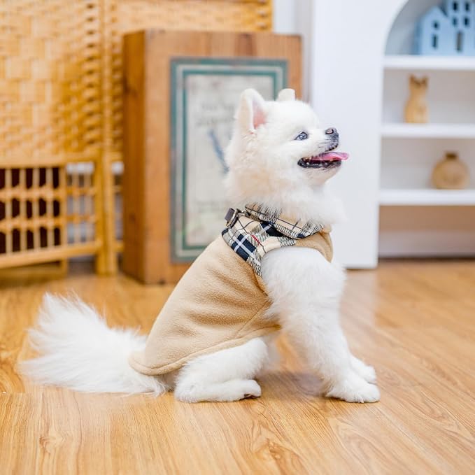 Fleece Dog Sweater - Classic Plaid Dog Jacket, Winter Coat Vest with 2 D-Rings for Leash, Pet Cold Weather Clothes, Sweatershirt for Boys or Girls