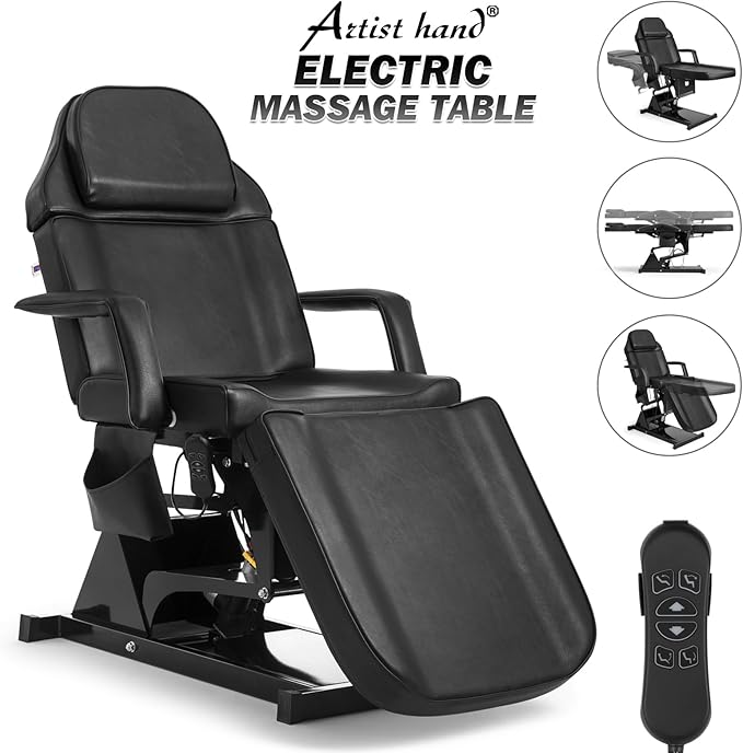 Artist hand Facial Bed for Esthetician Massage Table Beauty Bed Medical Aesthetic Tattoo Chair with 3 Motor Electrical Adjustments,Black