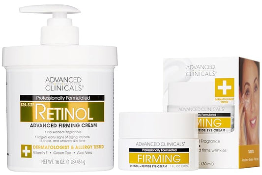 Advanced Clinicals Advanced Retinol Eye Cream Face Moisturizer With Peptides + Retinol Body Lotion Anti Aging 2pc Skincare Set For Women & Men, Fragrance Free, 2pc Set