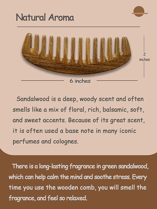 Yuutbiu Wide Tooth Green Sandalwood Detangler Comb - Wooden Hair Comb for Natural Hair, Curly/Thick Hair Knot Remover (No Handle, Scented Wood)