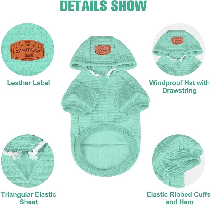 BEAUTYZOO Dog Hoodies Sweater for Small Dogs,Waffle‑Like Laminated Pet Coat | Warm Dog Sweatshirt with Pocket & Leash Hole,Pullover Clothes for Girl Boy Dogs & Cats,Stretchy & Easy‑On‑Off,Chihuahua Puppy