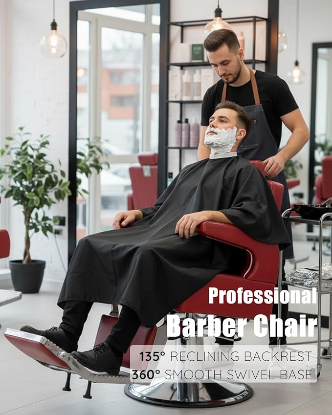 Salon Barber Chair for Hair Stylist, Reclining Beauty Chair with Heavy Duty Hydraulic Pump, 360° Swivel Hair Styling Chair for Barbershop Beauty Spa Salon Home (Red)