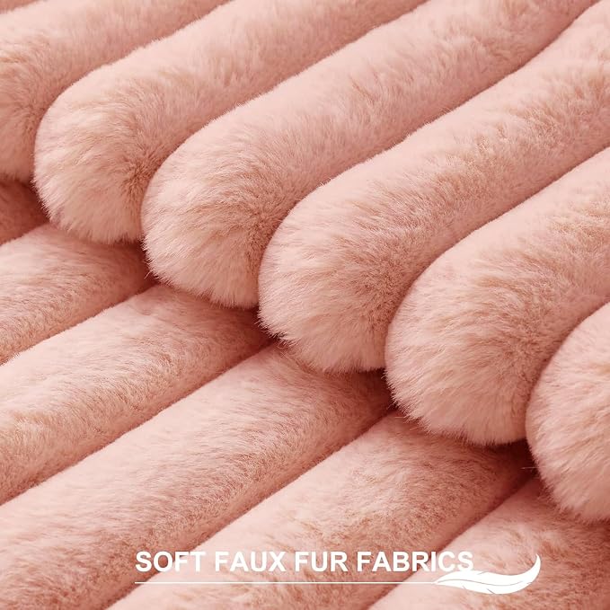Pallene Faux Fur Decorative Throw Pillow Covers 18x18 Set of 2, Pink | Luxury Plush Texture, Striped Design, Cozy Soft Touch, Modern Home Accent Decor for Couch, Sofa, Bed, Living Room