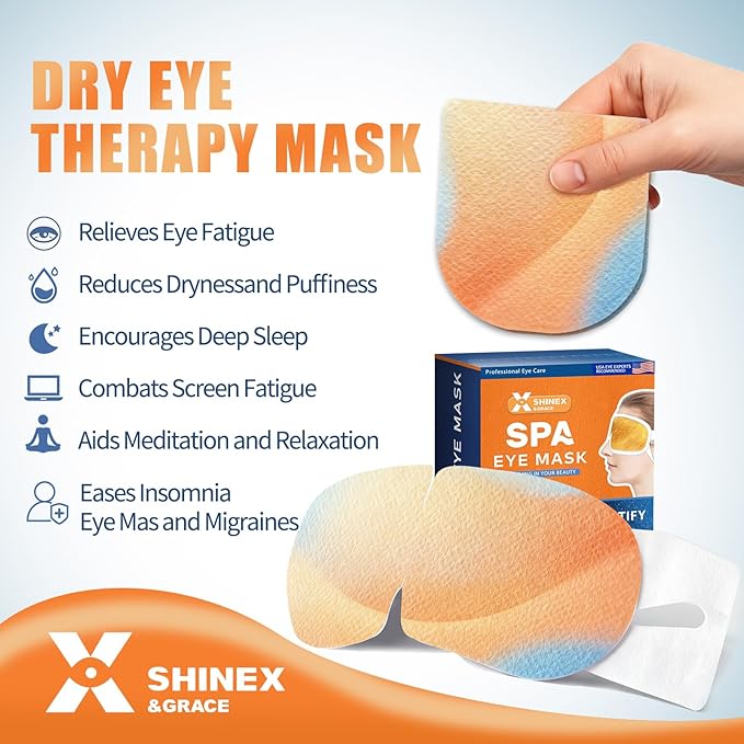 Shinex & Grace Heated Eye Masks for Dry Eyes, Warm Eye Compresses for Dry Eyes, Steam Eye Masks Disposable, Hot Overnight Sleeping Travel Self Clear Severe Redness Rest Relief Care Patch Pad Product