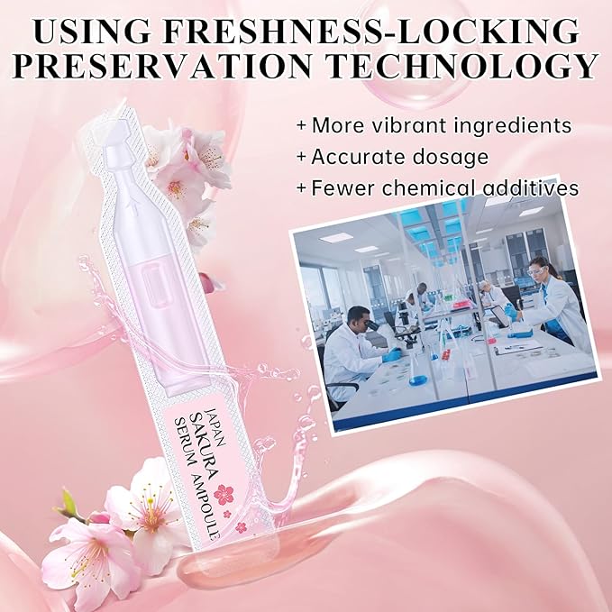 Sakura stem cell serum for face - with Hyaluronic Acid, Niacinamide & vitamin c Facial Serum for Restore smooth skin & Anti Aging & Cell renewal & Enhance skin elasticity, ultra hydrating serum 20 pcs