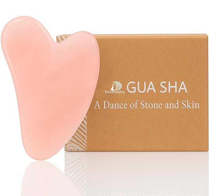 DoSensePro Rose Quartz Gua Sha Facial Tool Heart-Shaped Crystal for Puffiness, Lymphatic Drainage & Facial Sculpting – Hand-Carved Brazilian Stone for Face, Neck & Body