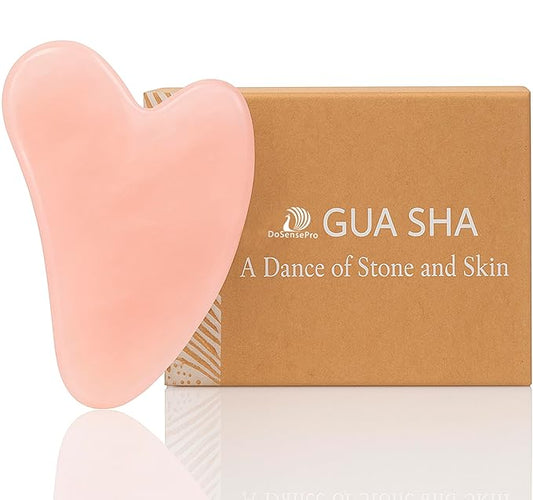 DoSensePro Rose Quartz Gua Sha Facial Tool Heart-Shaped Crystal for Puffiness, Lymphatic Drainage & Facial Sculpting – Hand-Carved Brazilian Stone for Face, Neck & Body