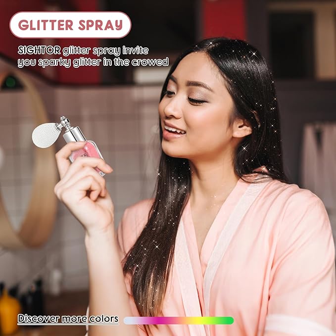 SIGHTOR Body Glitter Spray, 30ML Shiny Spray for Body Hair Face Clothing, Highlighter Powder Spray Shimmer Sparkle Pearl Powder Makeup Nail Art Spray for Stage Makeup Party (Pink)