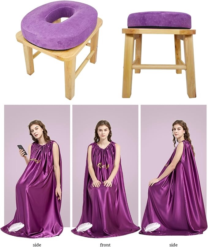 Yoni Seat Kit, Wooden Vaginial Steaming Stool Chair Set with Gown for Feminine Vaginal Postpartum Care,Irregular Period Treatment,Menopause Relief,Uterus Cleanser Detox for Women