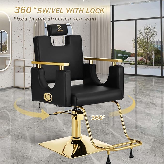 Heavy Duty Barber Chair, 360° Swivel Reclining Salon Chair for Hair Stylist, Height Adjustable Hydraulic Hairdressing Chair with Footrest for Barber Shop, Beauty Salon, Hairdressers