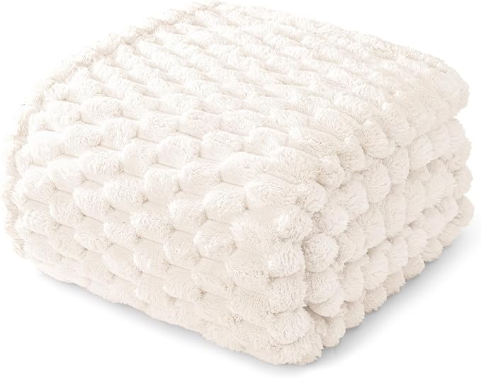 Whale Flotilla Soft Fleece Twin Size Bed Blanket Luxury 3D Jacquard, Ivory | Lightweight Coverlet Bedspread, Super Cozy Plush Fluffy Fuzzy All‑Season Decorative Blanket for Bed, Dorm Essentials, 60"x80"