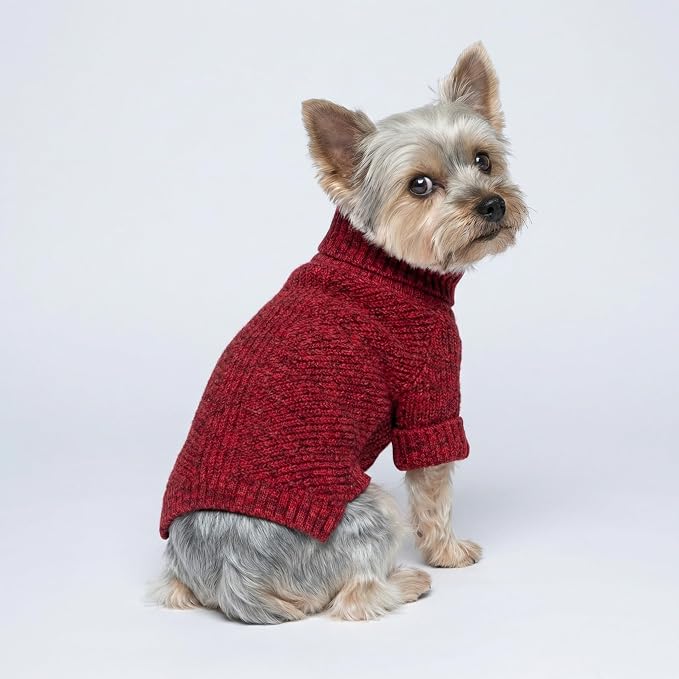 Fitwarm Knitted Turtleneck Dog Sweater, Thermal Dog Winter Clothes for Small Dogs Boy Girl, Holiday Pet Outfit, Heather Dark Red, XS