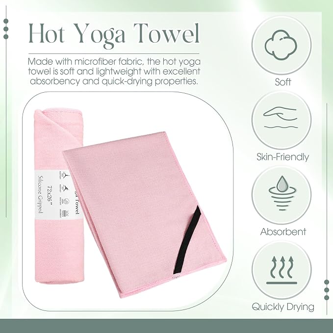 Hahafelt 3 Pack Hot Yoga Mat Towel Non Slip Microfiber Pilates Towel with Grip Dots & Elastic Straps, 72" x 26" Absorbent Sweat Anti-Slip Hot Yoga Gym Mat for Fitness Workout(Morandi Pink Blue Green)