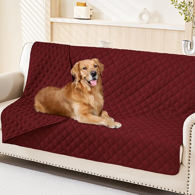 Smiry Waterproof Reversible Pet Couch Covers for Dogs | Pet Friendly, Soft Fabric, Washable Sofa Furniture Protector for Dogs Cat Kids, Checkered (68"x82", Wine Red/Wine Red)