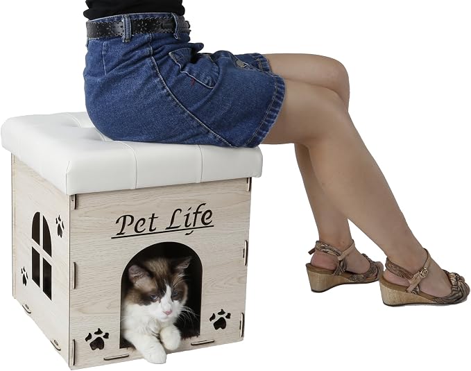 Pet Life ® Foldaway Collapsible 2-in-1 Cat Furniture Bench and Chaise Cat House Lounger or Bed