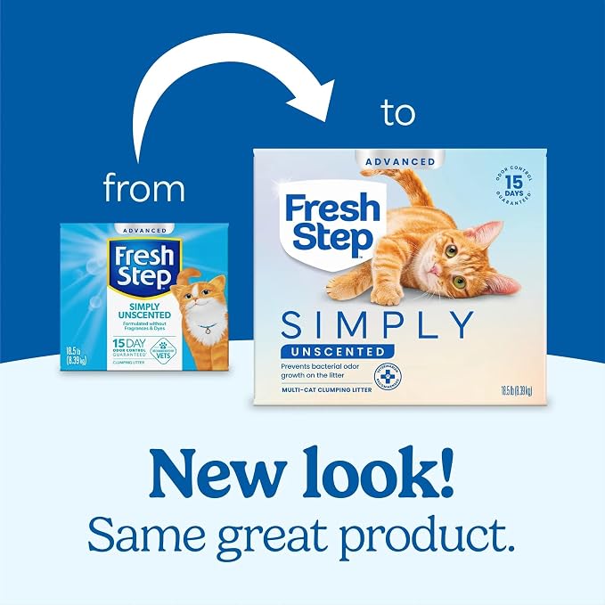 Fresh Step Advanced Simply Unscented Multi Cat Clumping Cat Litter, 18.5 lb | Formulated with No Added Dyes or Fragrances, Ammonia Block Technology, Low Dust, Compatible with Most Automatic Litter Boxes