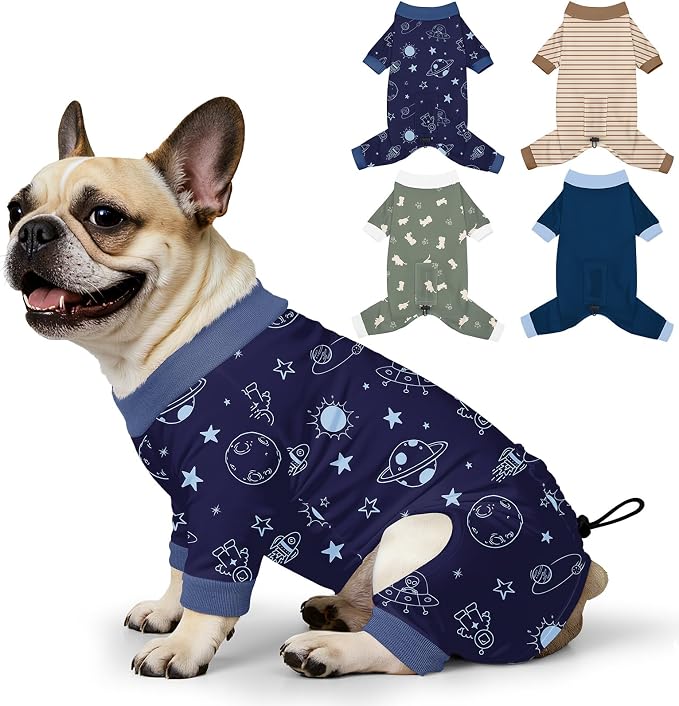 Bienbee Dog Pajamas, 4 Pack Dog Recovery Suit Shedding Suit Cute Soft Puppy Clothes Dogs Pjs Onesies Jammies Adjustable Breathable & Stretchy Clothes for Small Medium Large Dogs Girl Boy Puppy-L | Dog Shedding Suit with Soft Fabric, Breathable & Stretc...