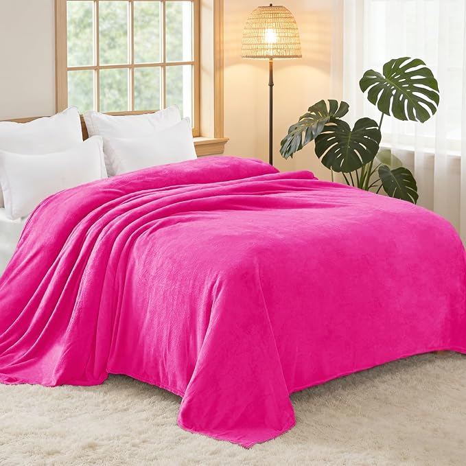 Exclusivo Mezcla Soft Fleece Blanket King Size for Bed, Hot Pink | 104x90 Inches, Double-Sided Brushed Flannel, Lightweight Plush Cozy Blanket for Home Decor, All Season, Machine Washable