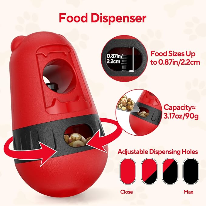 LIFLIX 2 in 1 Interactive Treat Dispensing Dog Toys, Bully Stick Holder, Adjustable Dog Treat Holder for Medium & Large Dogs, Safety Device to Prevent Choking, Red