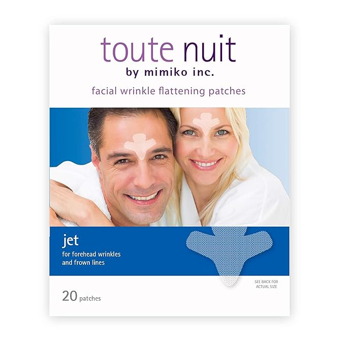Toute Nuit Wrinkle Patches – Jet – Face Tape for Forehead and Large Frown Lines – Hypoallergenic Anti Wrinkle Patches – 20 Count, Made in USA