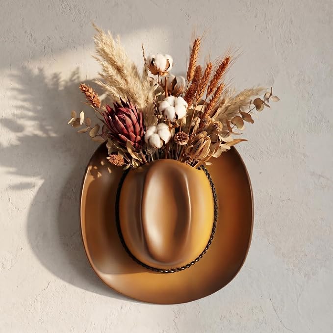 Hanging Wall Vase for Flowers Resin Cowboy Hat Vase Western Decor Gradient Brown