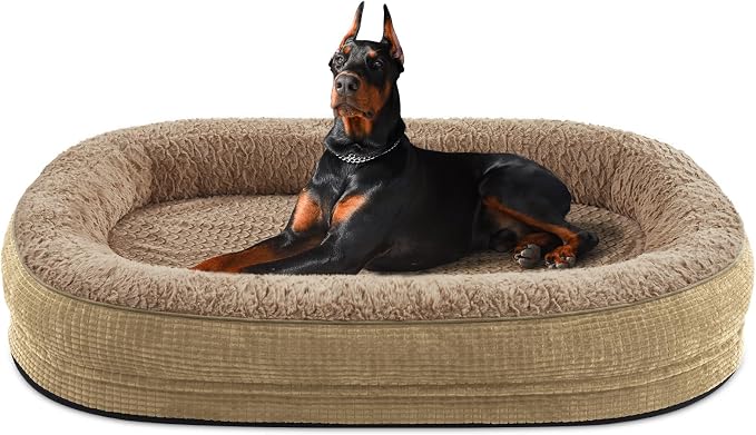 JOEJOY Orthopedic Dog Bed for Extra Large Dogs, XXL Egg-Crate Memory Foam Pet Bed with Bolster Sides, Waterproof Lining, Removable Washable Cover & Non-Slip Bottom, Light Brown