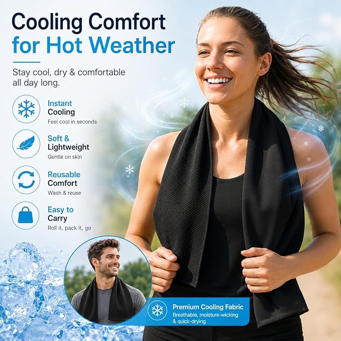 Cooling Towels 43.3" x 15.7" - Ice Towel, Sweat Towel, Cooling Towels for Neck & Face & Cooling Neck Wraps for Summer Heat - Neck Cooler for Quick Cool Down for Gym, Running, Golf, Yoga & Sports