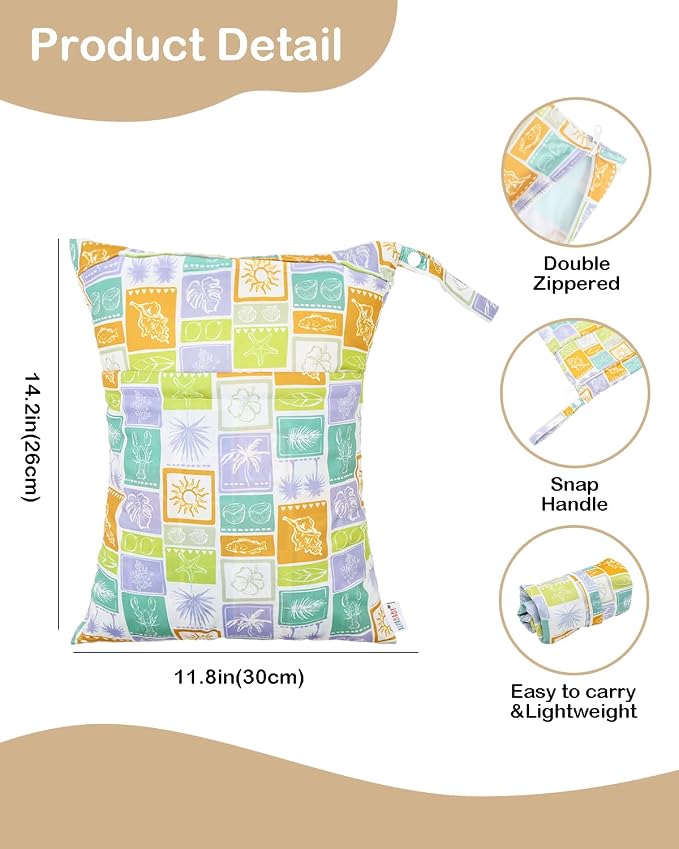 ALVA ALVABABY 2pcs Cloth Diaper Wet Dry Bags Waterproof Reusable with Two Zippered Pockets Travel Beach Pool Daycare Soiled Baby Items Yoga Gym Bag for Swimsuits or Wet Clothes 2LM21