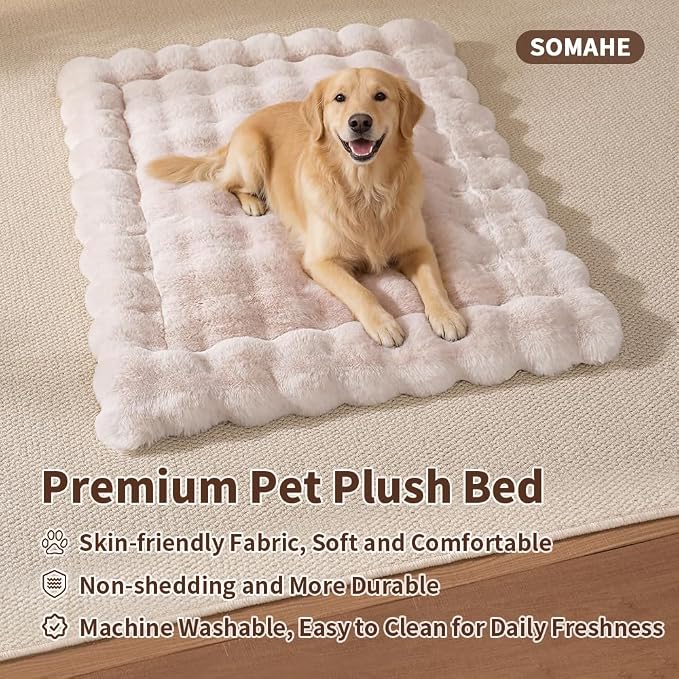 SOMAHE Plush Dog Bed Mat, Machine Washable, Large 35x27 Milky White | Machine Washable + Non-Slip Paw Bottom: plush dog mat stays fluffy and helps reduce sliding on indoor floors.