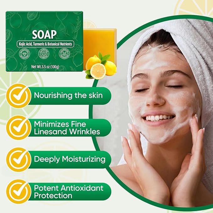 Turmeric Lemon Soap Bar, Turmeric Lemon Cleansing Soap for Dark Spots, Support Nourishes and Clarifies Facial Body Skin, Suitable for All Skin Types (2pcs)