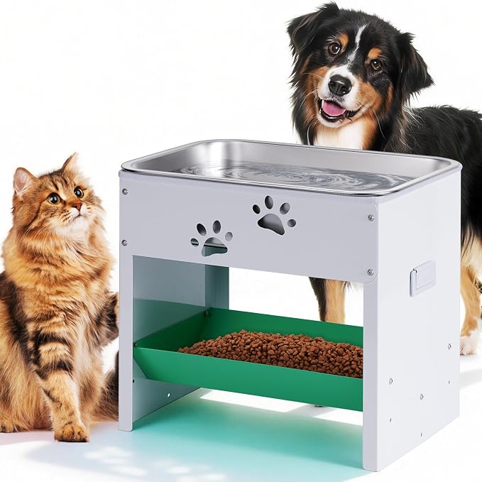 Dog Water Bowl Elevated| Adjustable Stand Pet Feeding Station with Storage | 3 Gal Stainless Steel Pet Food Water Bowl Set Metal Dog Bowl for Cat, Large Breeds Easy to Clean, Indoor/Outdoor Use