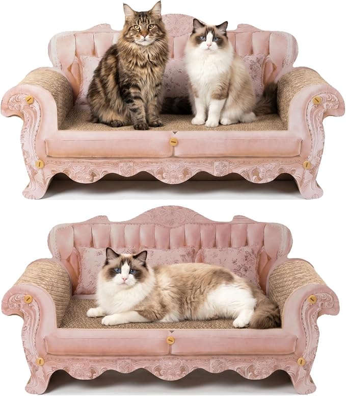 Cat Scratcher Bed Sofa,Extra Large 24 Inch Kitty Couch, Modern Large Kitten Lounger for Indoor Cats,Unique Cute Corrugated Cardboard Cat Sofa Scratcher