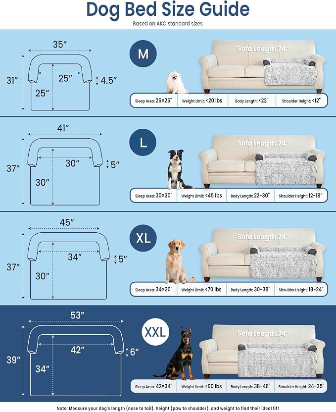 Calming Extra Large Dog Bed for Couch, 53 x 39.3 inch Removable Couch Cover for Dogs Washable, Non-Slip Fluffy Plush Dog Sofa Mat for Furniture Protector - Grey