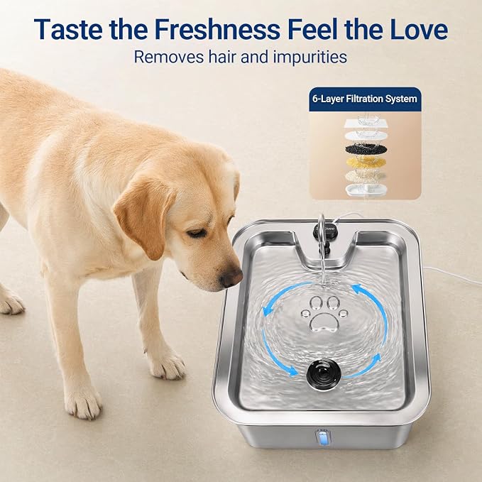 4.5Gal/17L Pet Water Fountain, Stainless Steel Dog Water Bowl Dispenser with Visible Window & Wide Drinking Area, Large Capacity Dog Fountain for Multi-Pet Home