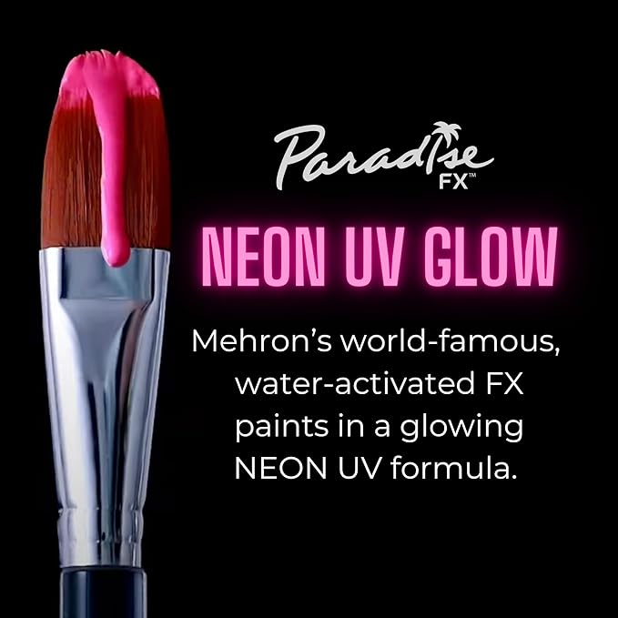 Mehron Paradise FX UV Neon Glow – Intergalactic – Neon Pink/Coral UV 0.25 oz | Pro Water-Activated Shimmer Paint for Raves, Costumes, SFX, Halloween, Stage, Screen, Theater & Cosplay