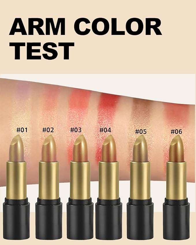 6 Pcs Metallic Glitter Lipstick Set, Sparkling Shimmer Lip Stick High Pigmented Lip Gloss for Women, Diamond Shiny Long Lasting 24 Hours Waterproof Non-Stick Lipgloss Lips Color labiales Makeup Gift-C