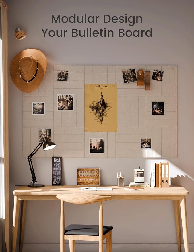 Fluxynara Felt Bulletin Board & Cork Board Alternative, Oatmeal | 48" x 36" Pin board, Removable Adhesive Tabs, Easy Install Without Wall Damage, For Home Office Decor