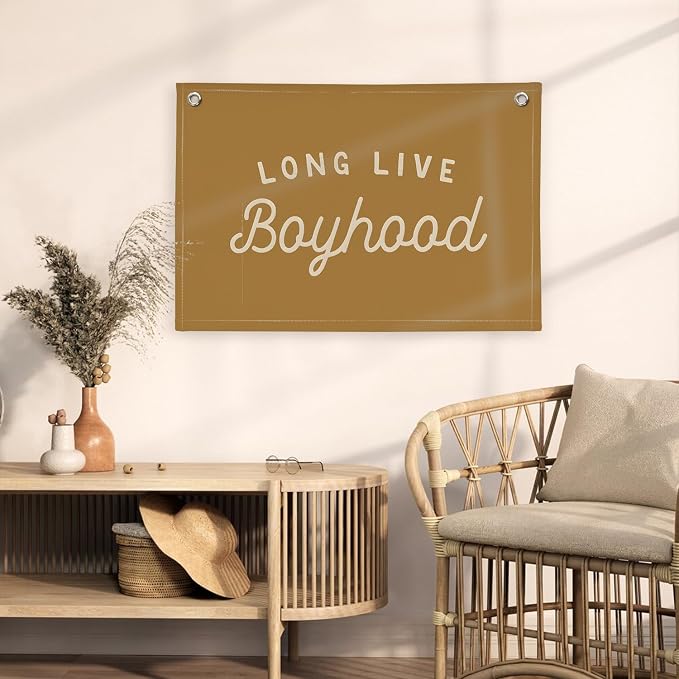 Long Live Boyhood Orange Fall Banner Boy Room Decor,Banner Flag Nursery Playroom Wall Decor for Boys Bedroom Living Room Dorm Toddler Decorations for Kid Banner Wall Hanging Flag Linen Banner 30x20