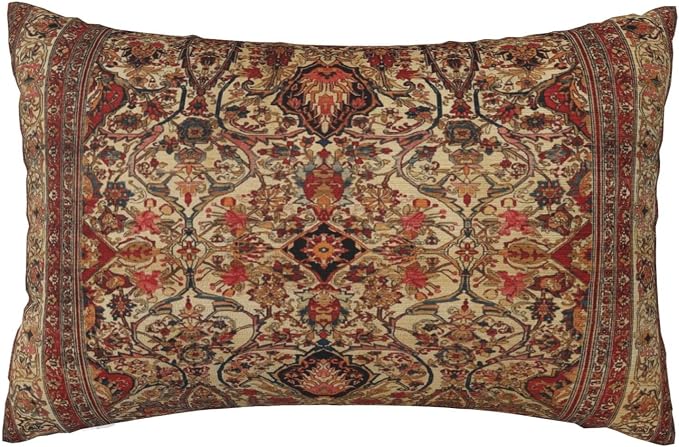 17th Century Turkish Lavar Kirman Southeast Persian Rug Pillow Covers Lumbar Throw Pillowcase 12x20 Inch Couch Cushion Cover for Home Decor Living Room Bedroom College Dorm Bed Car Sofa