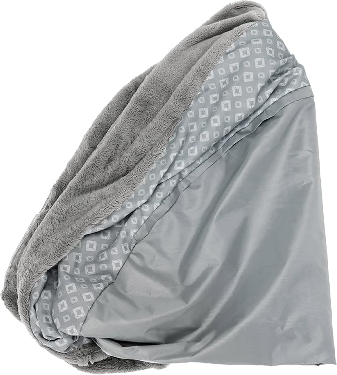 Furhaven Replacement Donut Dog Bed Cover Plush & Diamond Print Calming Cuddler, Machine Washable - Gray, Large