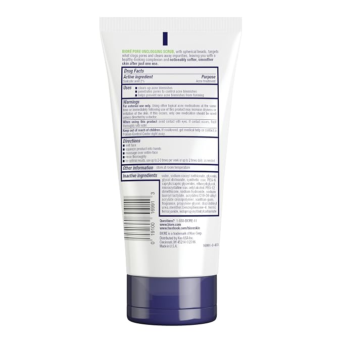 Biore Pore Unclogging Scrub With Salicylic Acid, Oil Free, 5 Oz | Removes Excess Dirt & Oils, Deep Exfoliation, Clears Congestion, Smooth Texture, Fresh Clean Finish