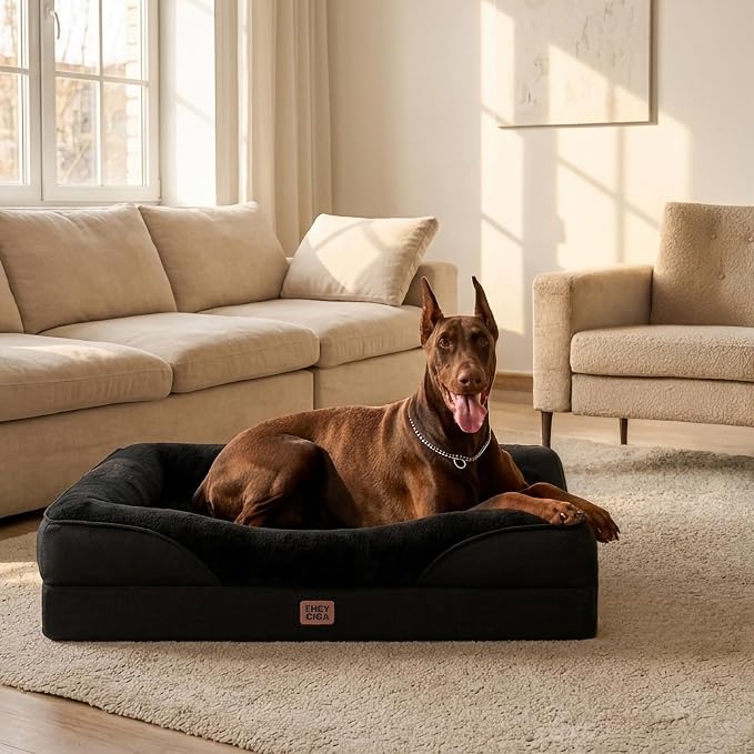 EHEYCIGA Orthopedic XL Dog Bed for Large Dog, Memory Foam Dog Couch, Black | 42x30 Inch Extra Large Sized Dog Sofa with Sides, Waterproof Liner & Washable Removable Cover, Bolster Pet Couch