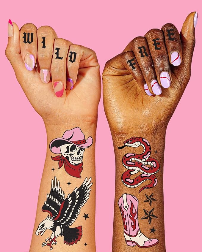 xo, Fetti Realistic Western Temporary Tattoos - 38 pcs | Rodeo Bachelorette, Birthday Favors, Cowgirl Party Accessory, Wild West Fake Tats