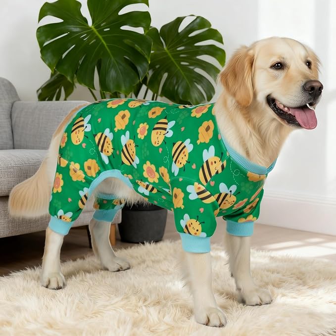 KYEESE Velvet Dog Pajamas for Medium Large Dogs Soft Onesie, Little Bee | 4-Way Stretch, Lightweight & Breathable, Reduces Shedding, Gentle on Sensitive Skin, Recovery Support, Easy Potty Breaks