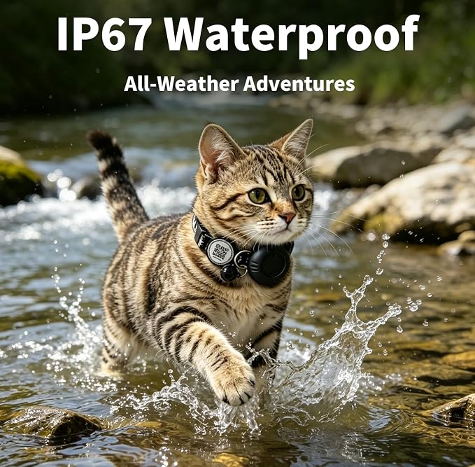 Smart GPS Cat Tracker Collar with QR Code - Waterproof Pet Locator for Small to Large Cats - Compatible with Apple Find My - No Monthly Fees - Advanced Tracking Solution
